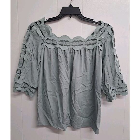 Unbranded Tops - Women Lace Crochet Tops 3/4 Sleeve Hollow Out Blouses Flowy Square Collar Shirts